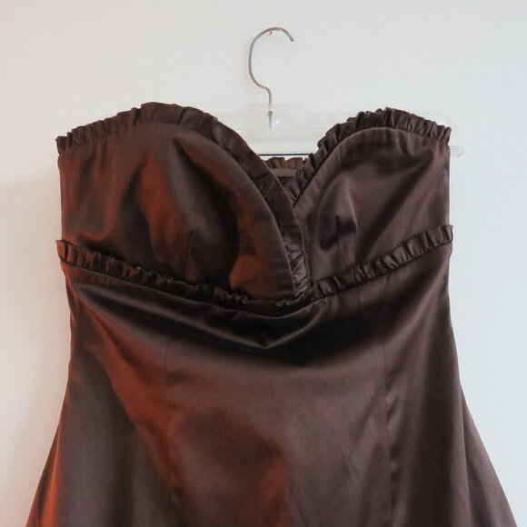 VINTAGE Y2K RW & CO Espresso Brown Satin Sweetheart Tulle Dress US 0 Prom Goth - Picture 2 of 15